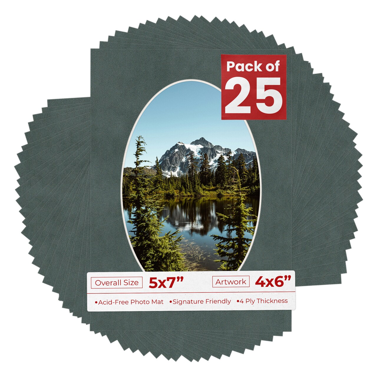 Dark Grey Suede Mat Board for 5x7 Frames - Oval Opening for 4x6 Photos